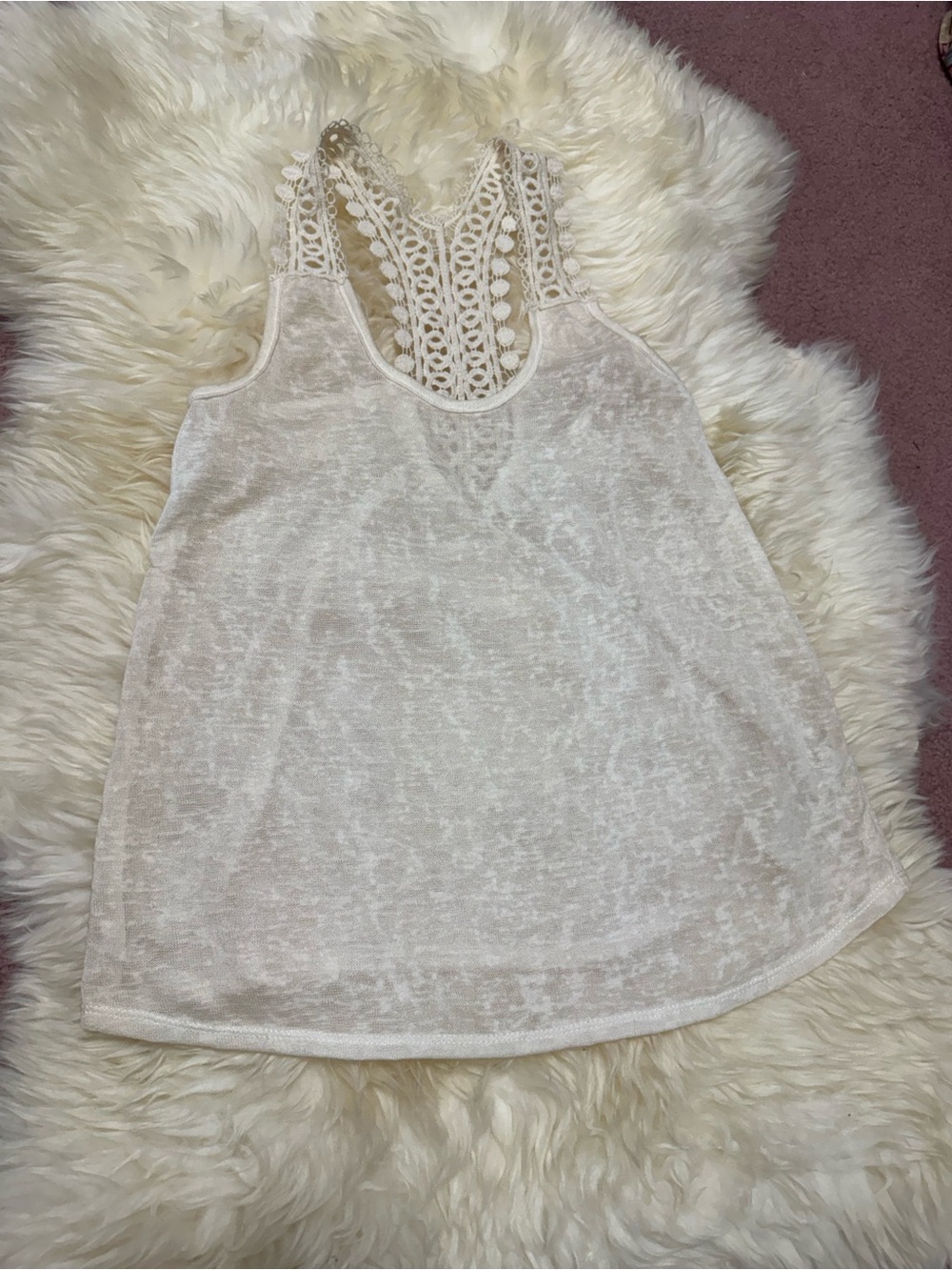 Small ivory white lace tank top shirt blouse y2k boho hippie casual sleeveless